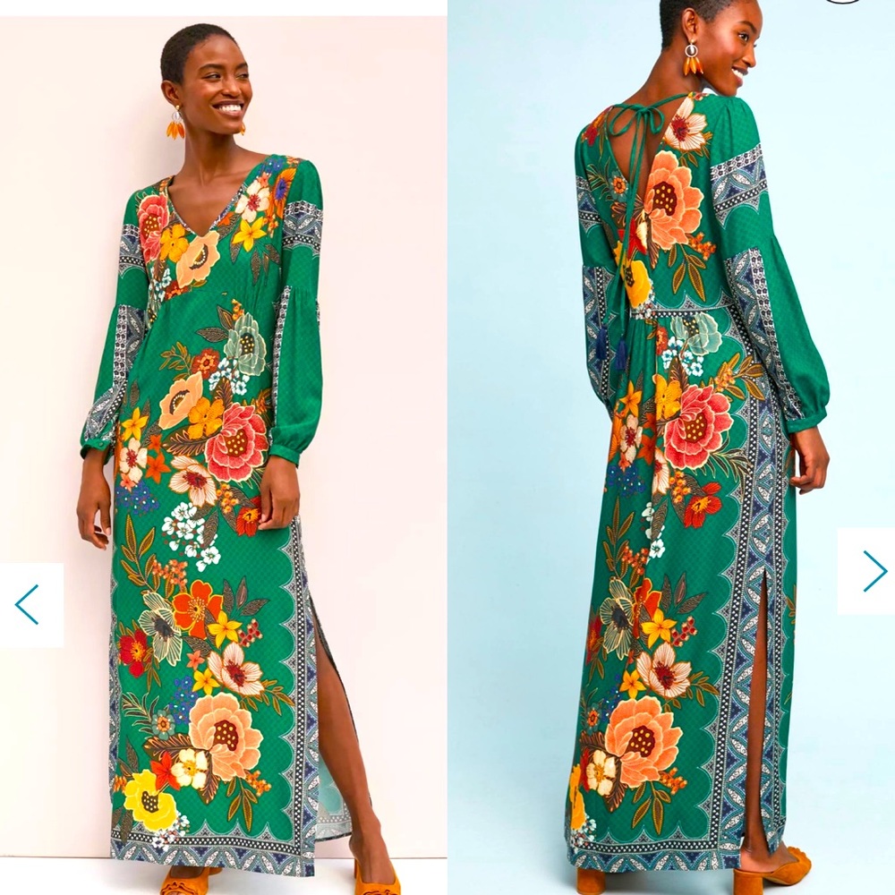 Farm Rio X Anthropologie Verdor Green Floral Maxi Dress Size Medium NWT